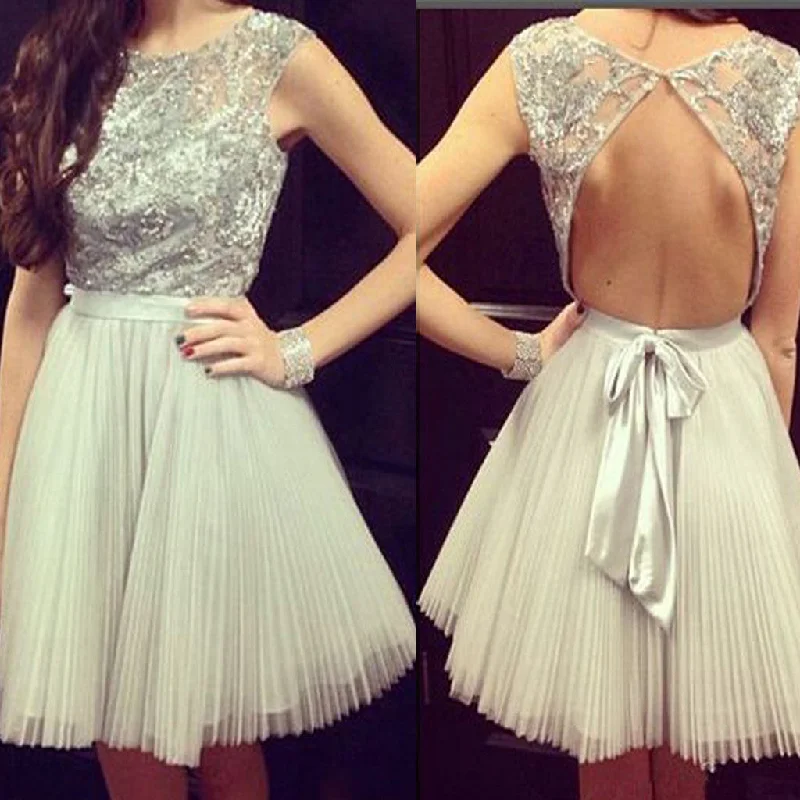 Grey cap sleeve gorgeous open back casual charming homecoming prom dress,BD0011 Tunics Cozy soft
