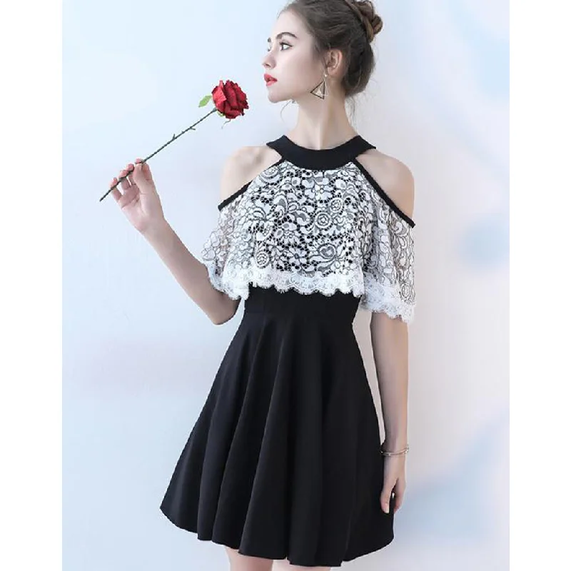 Chiffon Homecoming Dress, A-Line Knee-Length Homecoming Dress, Lace Homecoming Dress, LB0834 Tunics Ceremony elegant