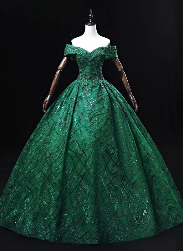 Green Ball Gown Off Shoulder Tulle Party Dress, Green Lace Sweet 16 Dress Tunics Timeless classic