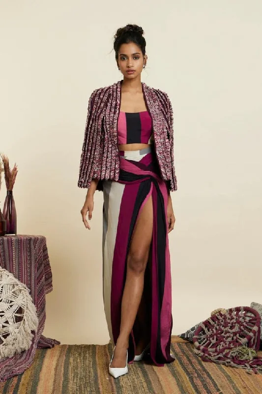 MERLOT TEXTURED NOOR JACKET SET Denim Jacket Leather Jacket Suede Jacket