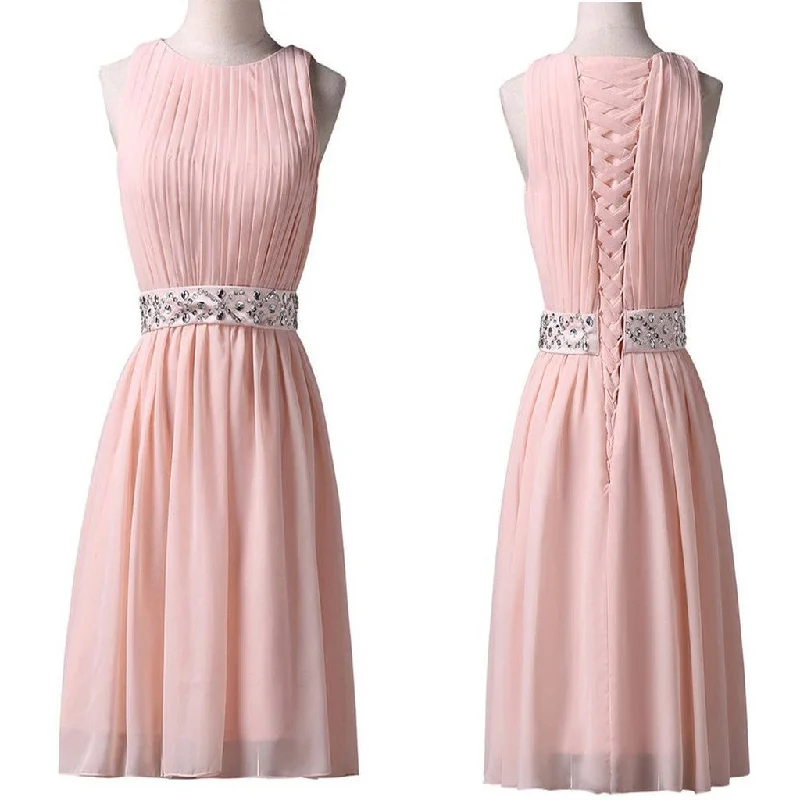 Light pink elegant Jewel Knee-Length Sleeveless chiffon with beading waist  homecoming prom dress,BD00119 Tunics Canvas sturdy