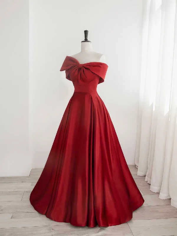 Red Sweetheart Long Prom Party Dress, Red Formal Dress with Bow Tunics Polka dots