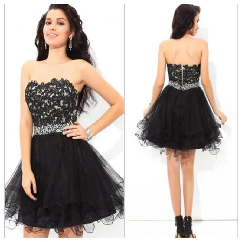 Strapless black lace mini freshman lovely tight homecoming prom gowns dress,BD0061 Tunics Top rated