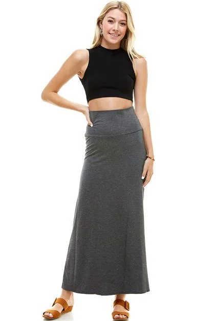 High Waist Solid Soft Maxi Skirt in Charcoal linen skirt airy