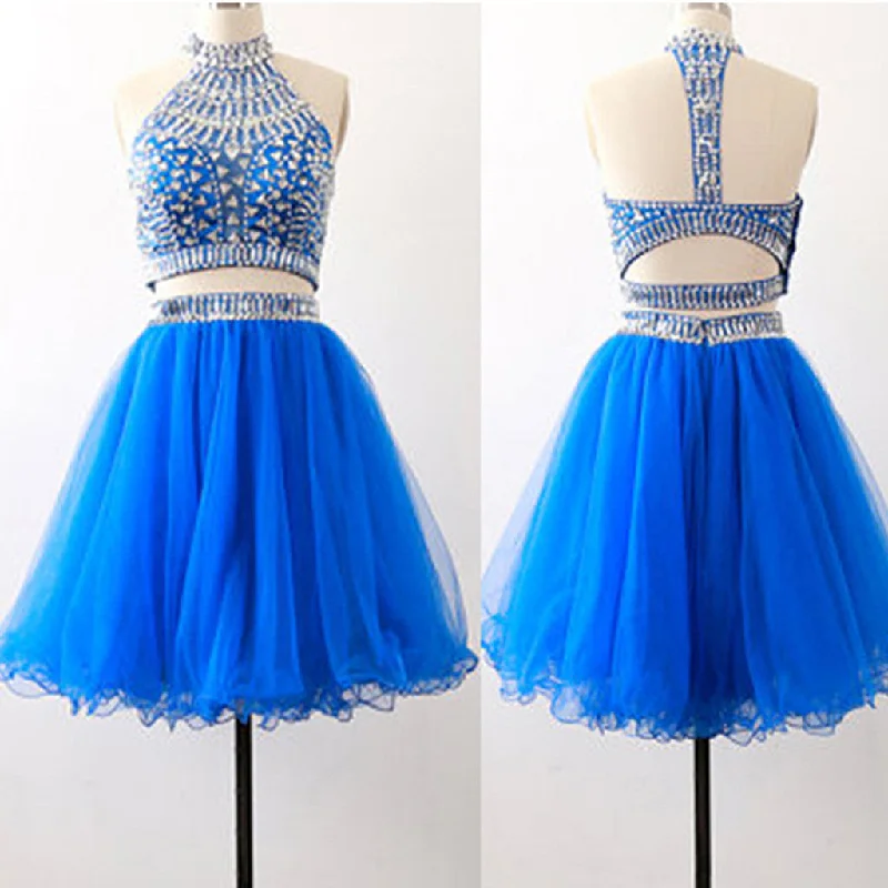 Royal blue two pieces sparkly bohemian open back charming homecoming prom dress,BD0006 Tunics Practical durable