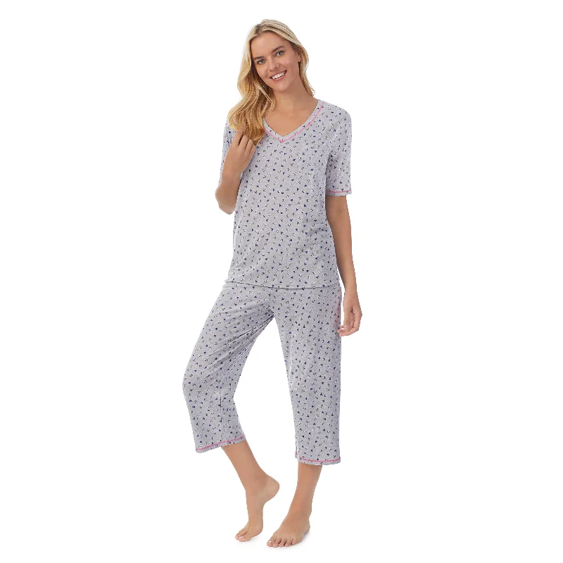 Cuddl Smart Elbow Sleeve Top with Cropped Pant Pajama Set Casual Drawstring Pants