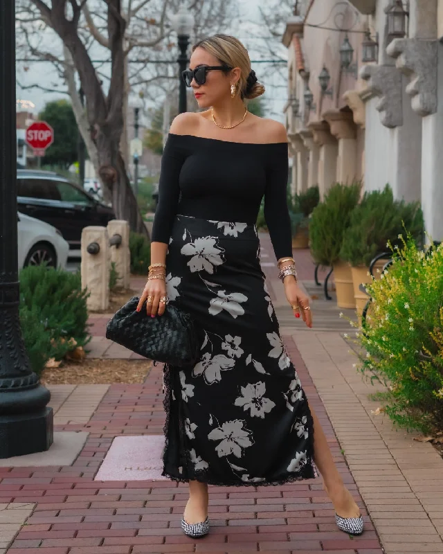 La Vita Lace Trim Maxi Skirt leather skirt refined