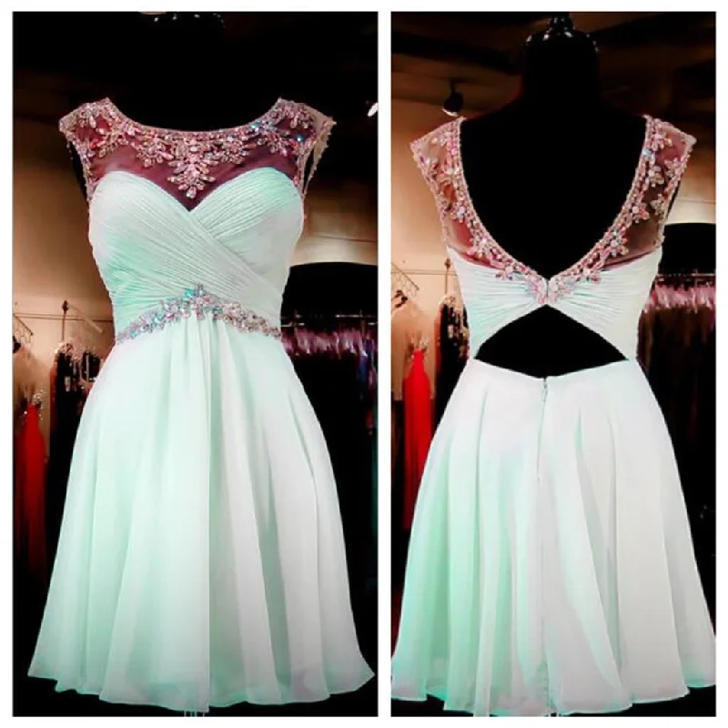 Mint Green Beaded Homecoming Dresses, Open back Prom Dresses, Sexy Backless Homecoming Dresses, Sweet 16 Dresses, Cocktail Dresses,PD0005 Tunics Running lightweight