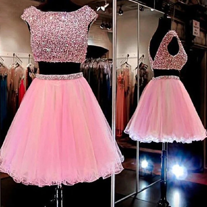 Peach Pink beaded two pieces sparkly lovely graduation for teens homecoming prom dress,BD00167 Tunics Winter warm