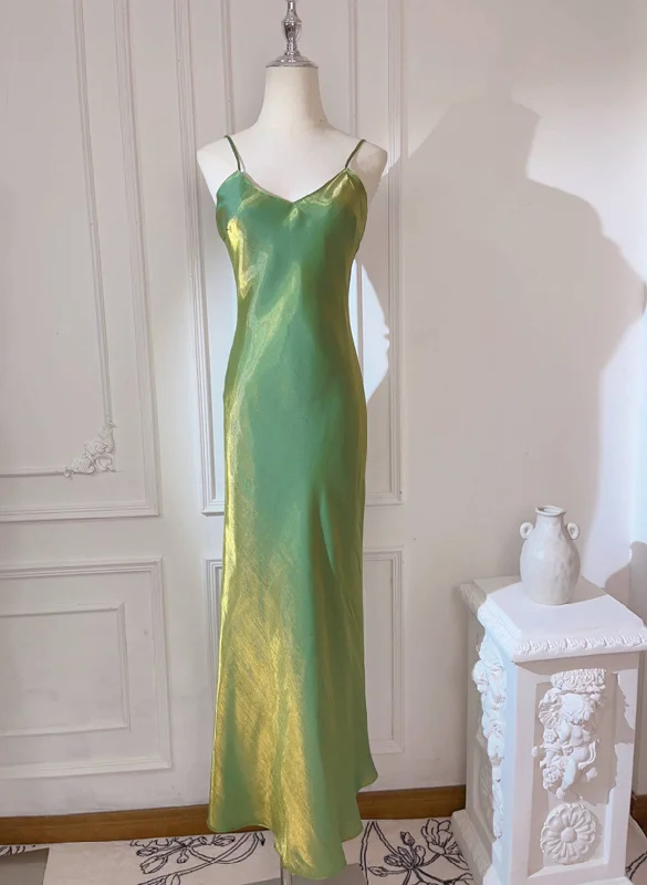 Lovely Green Straps Long Formal Dress, Green Satin Party Dress Evening Dress Tunics Bestseller popular