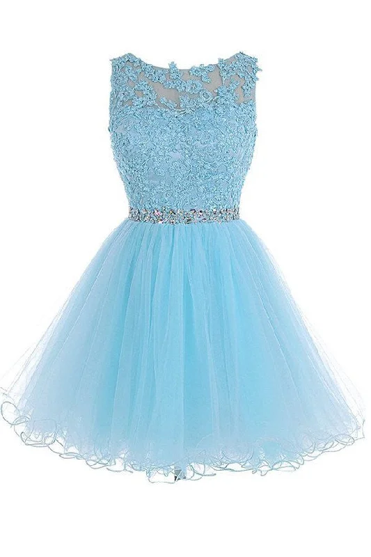 Sexy Open back Light Blue lace Tulle homecoming prom dresses, CM0020 Tunics Velvet soft