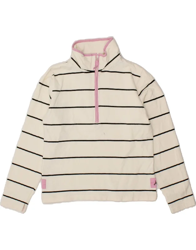JOULES Womens Zip Neck Sweatshirt Jumper UK 14 Large Off White Striped Hoodie with Lace Feminine Delicate