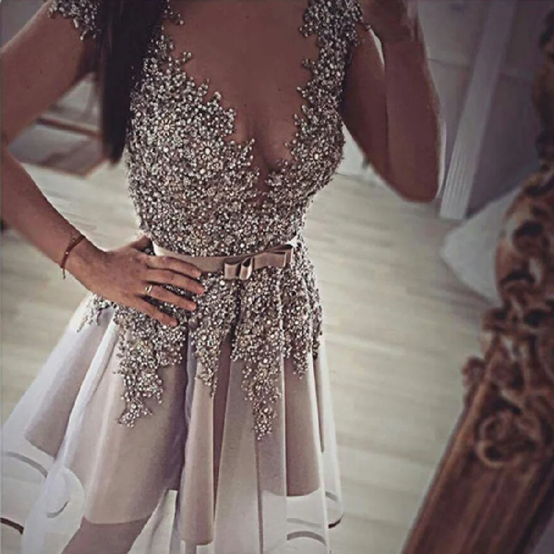 Grey gorgeous v-neck sexy unique formal homecoming prom gown dress,BD0041 Tunics Corduroy durable