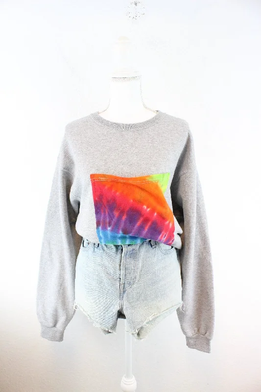 Vintage Grey Batik Sweatshirt (L) Hoodie with Toggle Buttons Decorative Unique