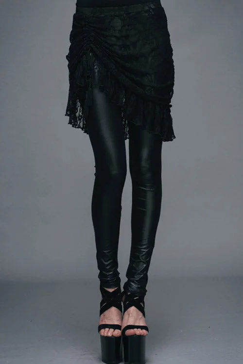 Black Rose Lace Mesh Outer Skirt Gothic Faux Leather Womens Pants Relaxed Linen Pants Black Rose Lace Mesh Outer Skirt Gothic Faux Leather Womens Pants Relaxed Linen Pants