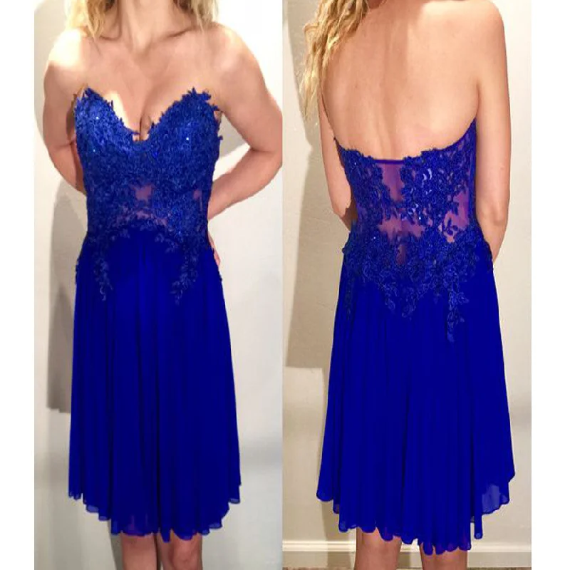 Royal blue strapless see through lace sexy simple cheap homecoming prom gown dress,BD00131 Tunics Hiking breathable