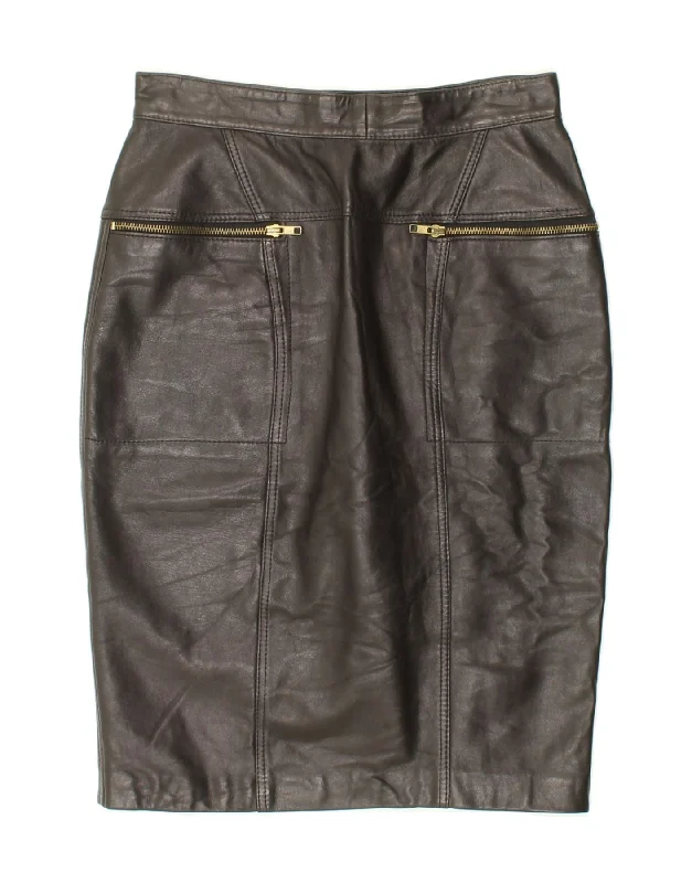 VINTAGE Womens High Waist Leather Skirt IT 46 Large W28  Black denim skirt durable