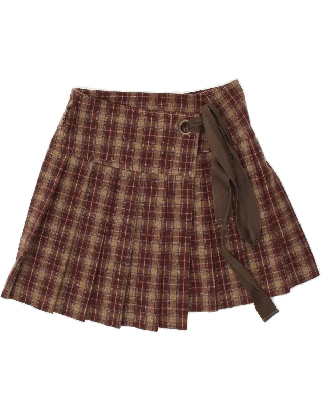 VINTAGE Womens Wrap Skirt EU 38 Medium W29 Brown Check Wool velvet skirt luxury