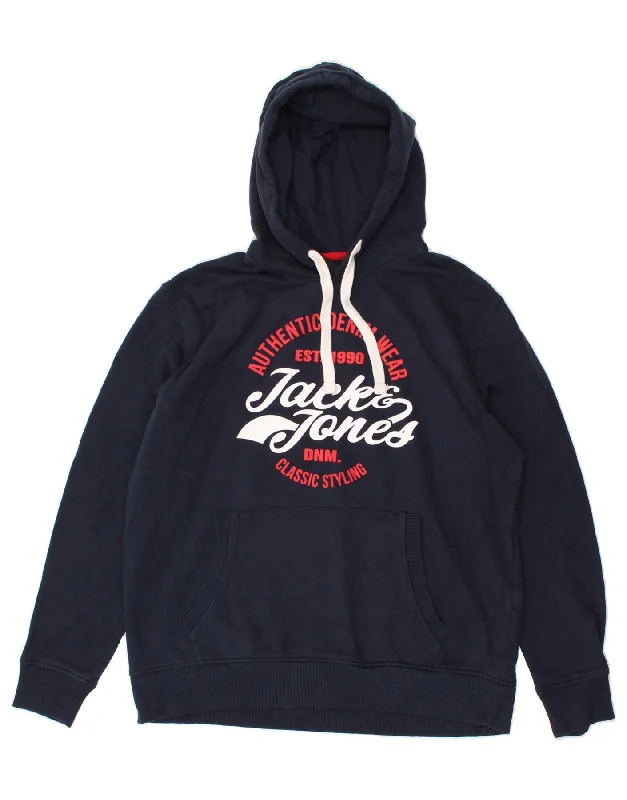 JACK & JONES Womens Graphic Hoodie Jumper UK 20 2XL Navy Blue Hoodie with Oversized Fit Loose Comfortable