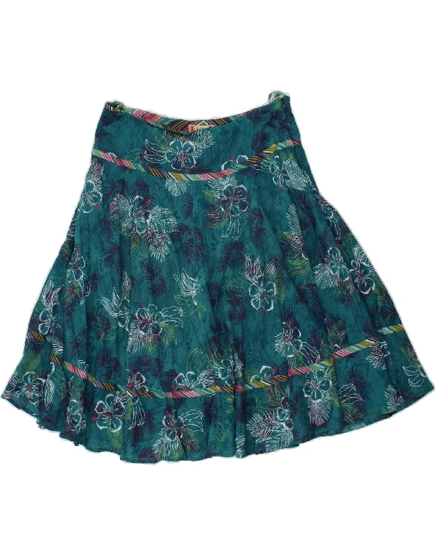 FAT FACE Womens A-Line Skirt UK 12 Medium W32 Blue Floral Cotton vintage skirt charm