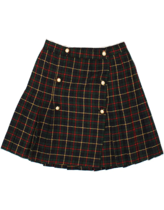 VINTAGE Womens Wrap Skirt Small W26  Navy Blue Plaid Polyester low waist skirt
