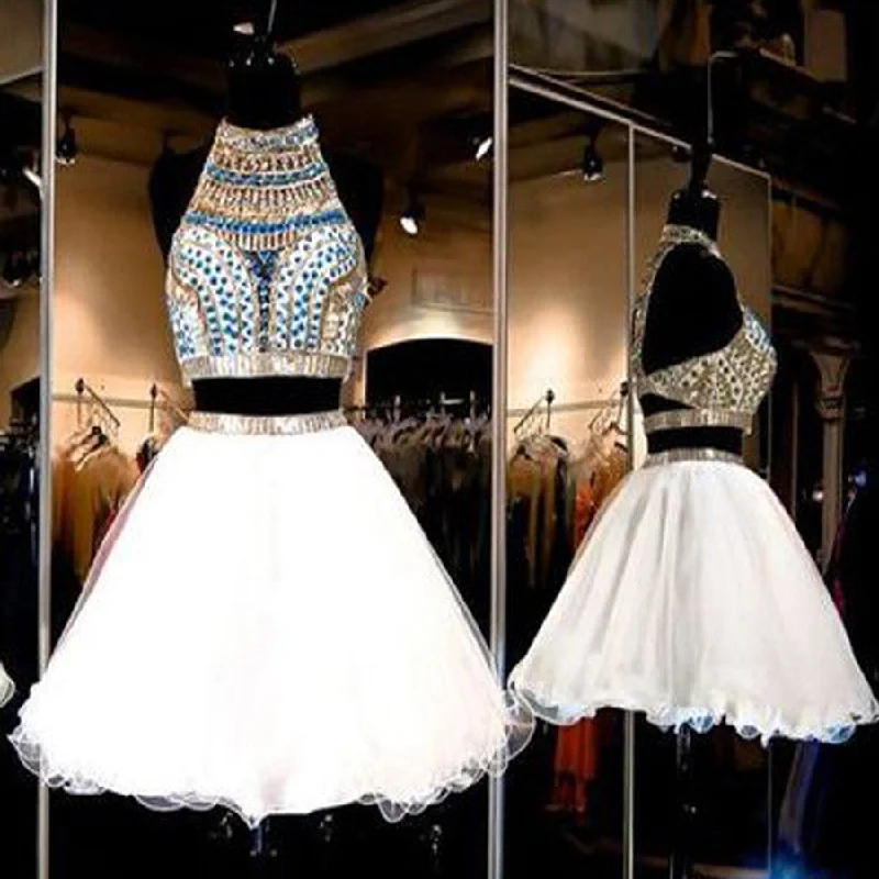 Two pieces Halter sparkly vintage open backs unique style casual Rehearsal homecoming prom gown dress,BD00196 Tunics Bestseller popular