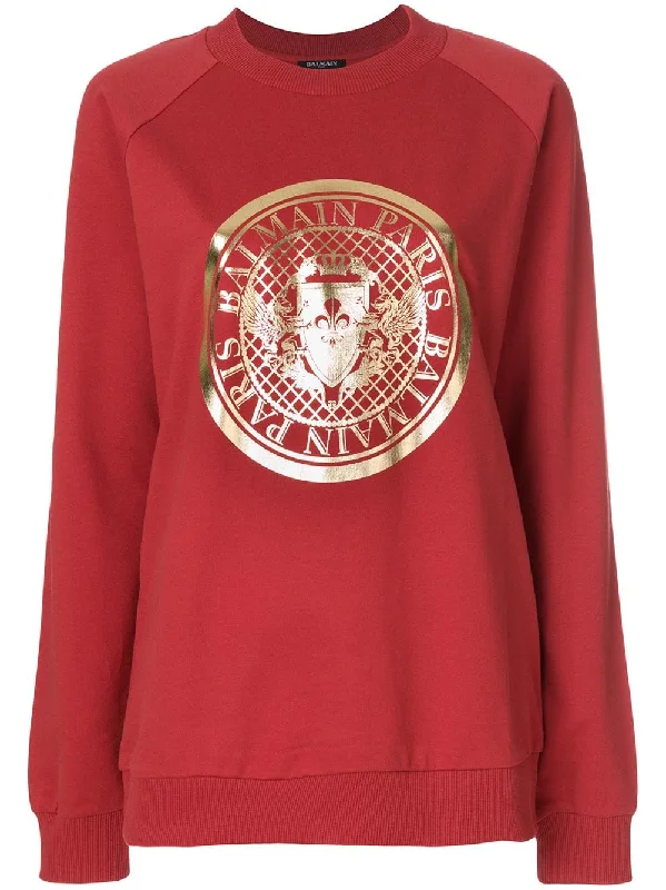 Medallion logo printed sweatshirt Hoodie with Ribbed Neckline Snug Warm