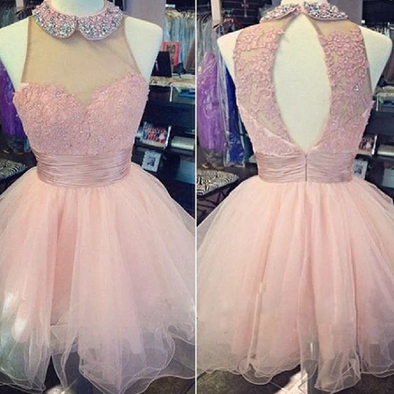 Pink high neck lace off shoulder high neck freshman homecoming prom dress,BD0007 Tunics Fashionable trendy