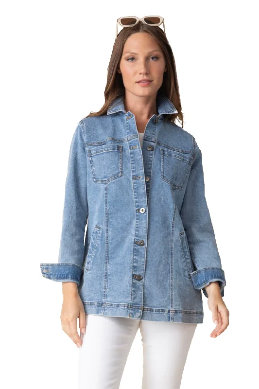 Women's Habitat Stretch Denim Boyfriend Jacket Light Denim Tiered Jacket Buttoned Jacket Zippered Jacket Women's Habitat Stretch Denim Boyfriend Jacket Light Denim Tiered Jacket Buttoned Jacket Zippered Jacket