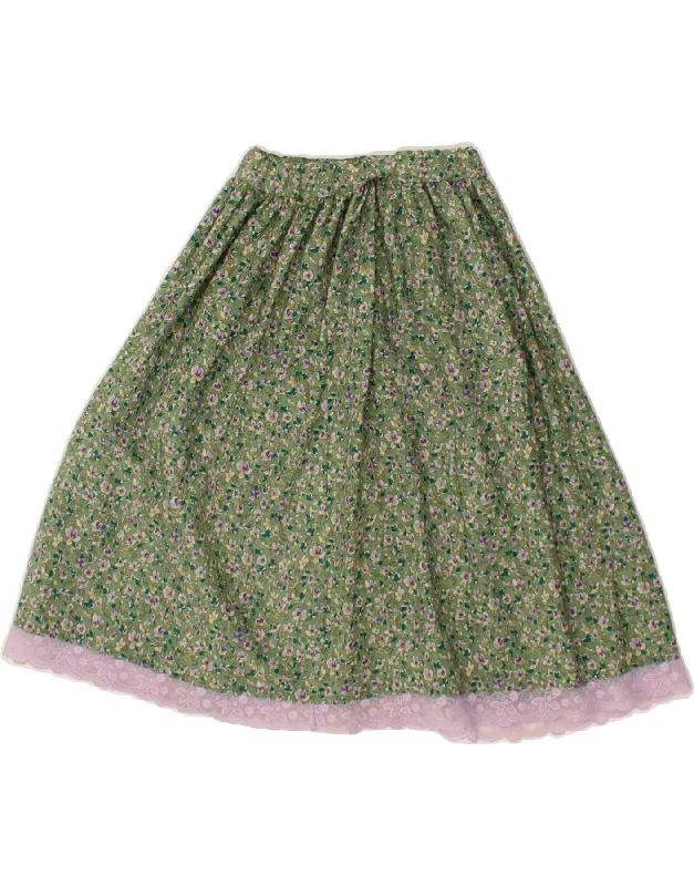 VINTAGE Womens A-Line Skirt 2XS W22  Green Floral modal blend skirt