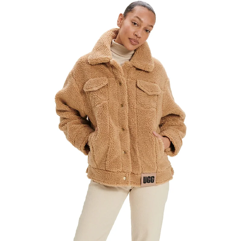 Women's UGG Frankie Sherpa Trucker Jacket Camel Synthetic Chenille Fabric Brocade Fabric Lace Fabric