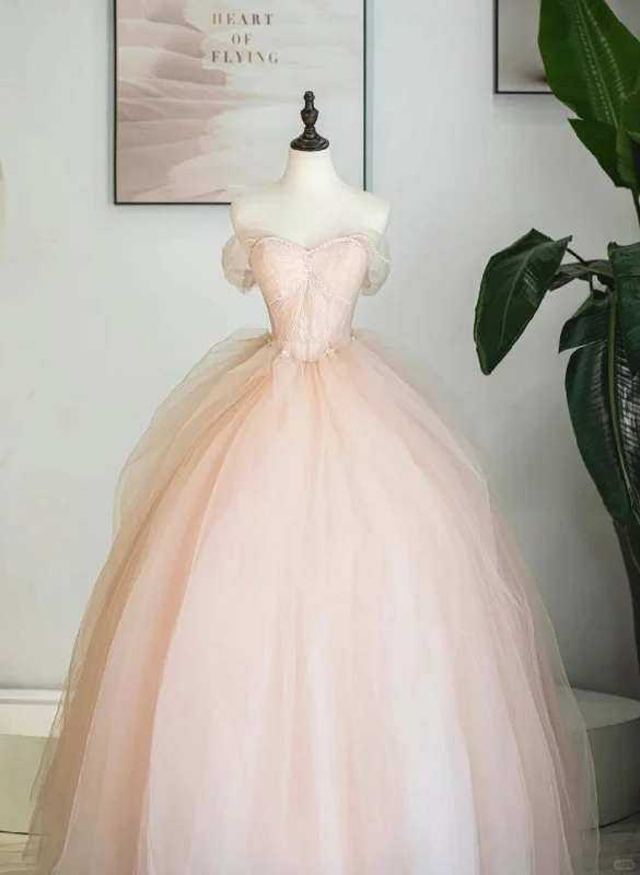 Pink Tulle Ball Gown Sweetheart Long Formal Dress, Pink Tulle Party Dress Tunics Fleece cozy