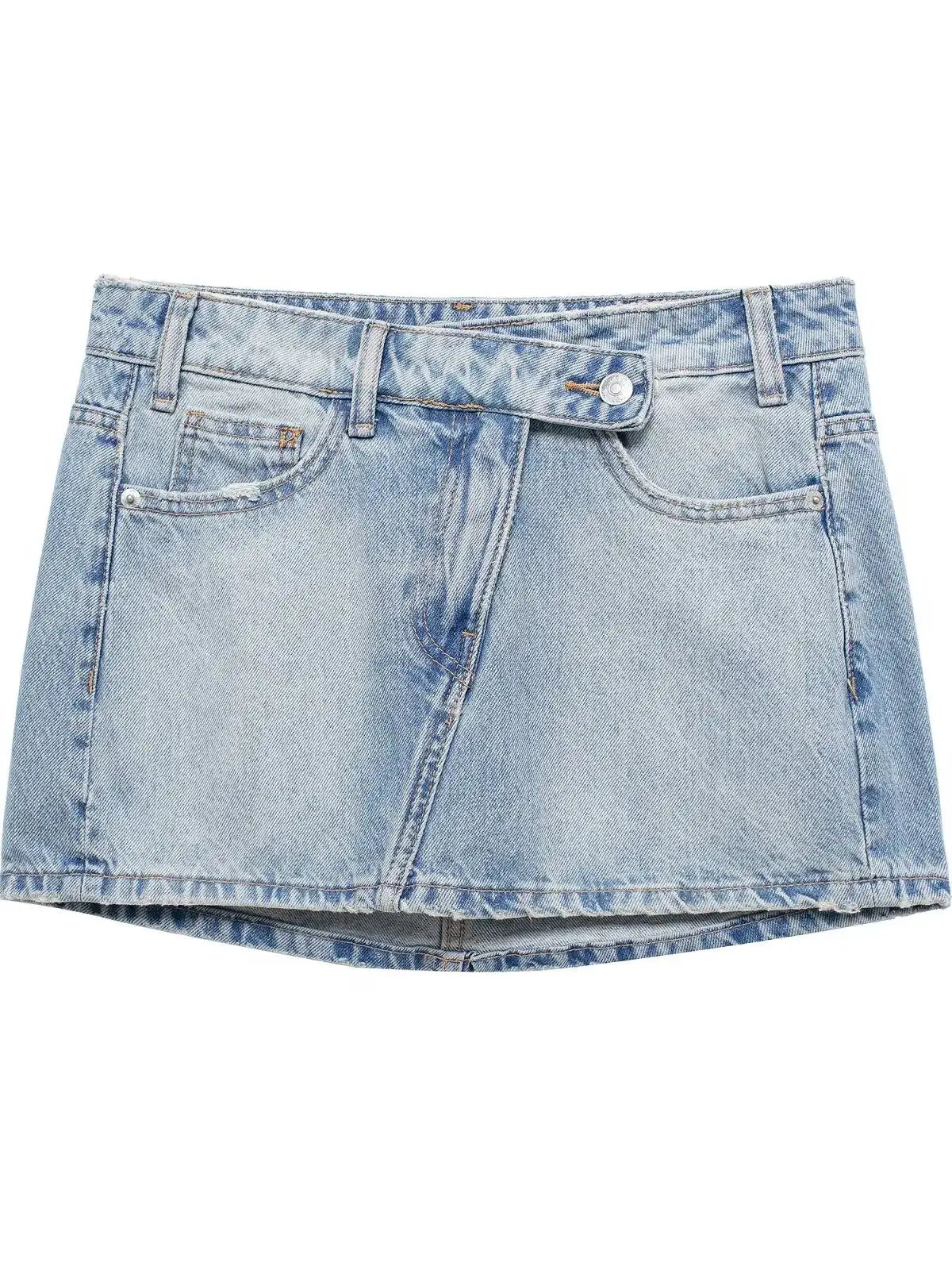 XNWMNZ 2024 Women's Fashion Denim Mini Skirt Women High Street Mid Waist Zipper Pocket Versatile Female Skirt ﻿ corduroy skirt durable