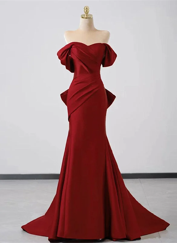 Wine Red Off Shoulder Mermaid Long Party Dress, Wine Red Evening Dress Prom Dress Tunics Cozy comfortable