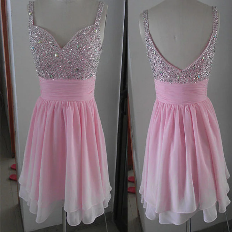 New Arrival peach pink sparkly simple cute Bohemian freshman homecoming prom dress,BD00107 Tunics Solid Classic