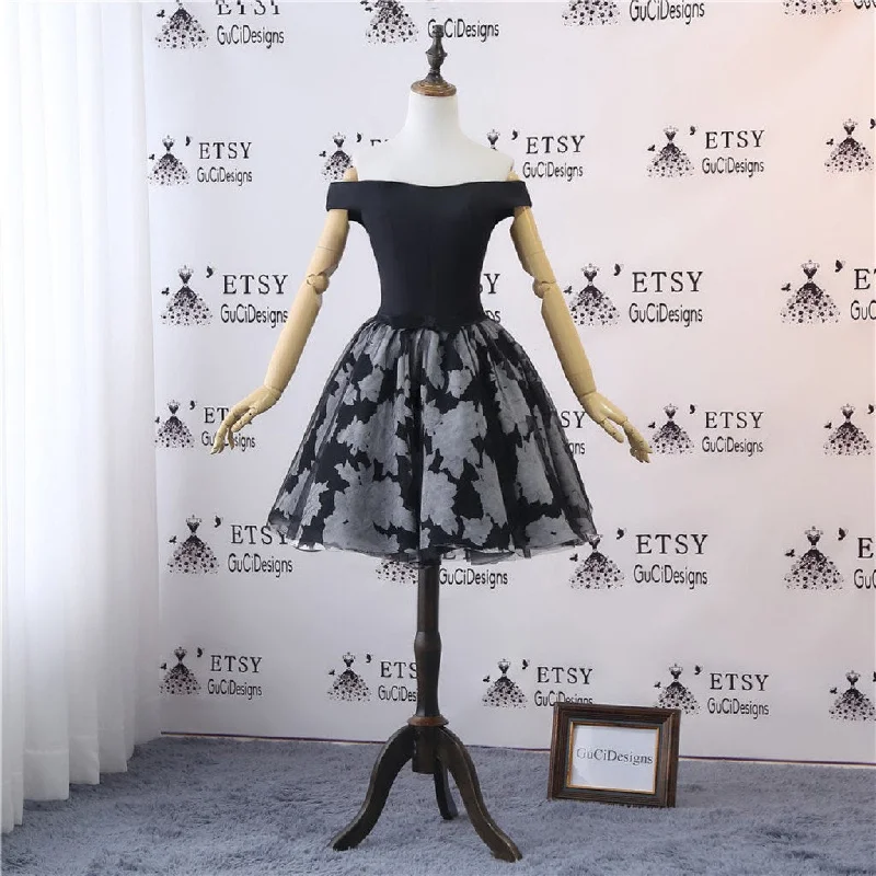 Black Off Shoulder Tulle Homecoming Dress, Lace Backless Homecoming Dress, KX1305 Tunics Versatile stylish