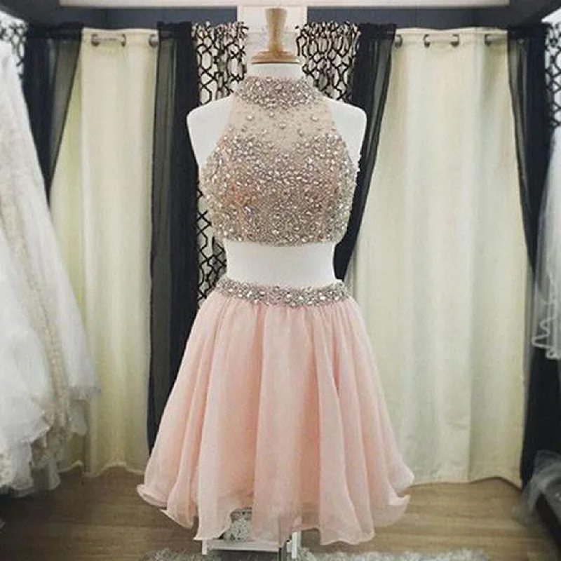Two Pieces Homecoming Dress with Rhinestones,Short prom Dresses,Tulle prom Gown,Blush Pink Homecoming Dress,Beautiful Prom Gown,220034 Tunics Favorite customer