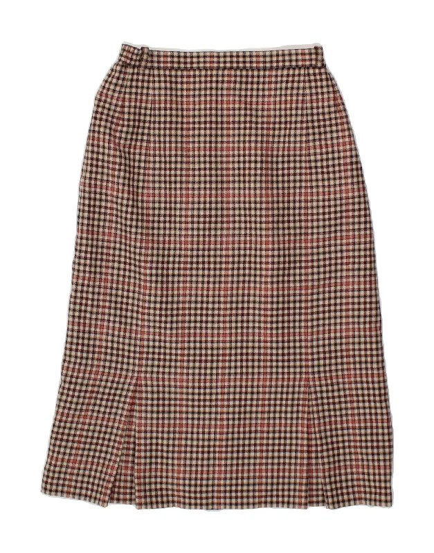 BRENDELLA Womens Straight Skirt W28 Medium  Red Check Wool floral skirt print