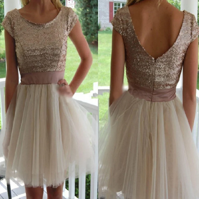 Sequin cap sleeve on sale casual short graduation homecoming dress,BD0091 A-Line Day Work