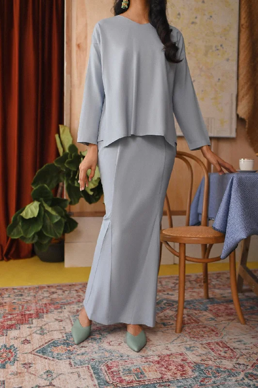 The Tanah Women Glory Skirt - Light Pigeon Blue slim fit skirt