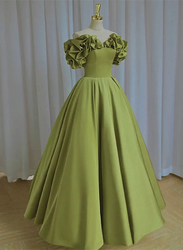 Green Satin Long Off Shoulder Lace-up Party Dress, Green Formal Dress Tunics Sale discount