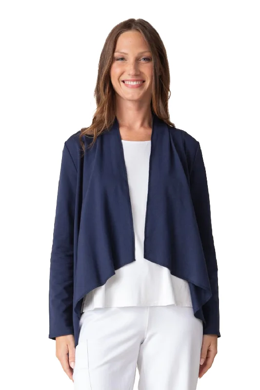 Women's Habitat French Terry Drape Front Jacket Navy A-Line Jacket Boat Neck Shawl Collar Women's Habitat French Terry Drape Front Jacket Navy A-Line Jacket Boat Neck Shawl Collar