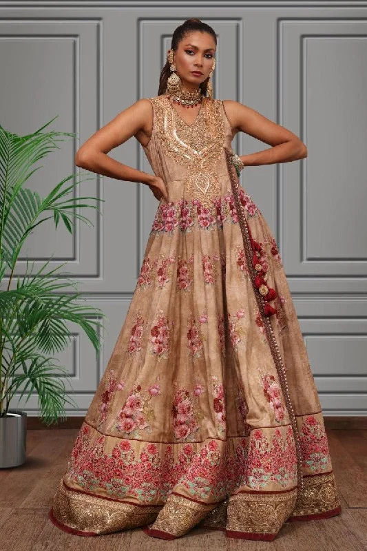 Shamaeel - Long Silk Embroidered Angarkha with Embroidered Organza Jacket Denim Jacket Leather Jacket Suede Jacket