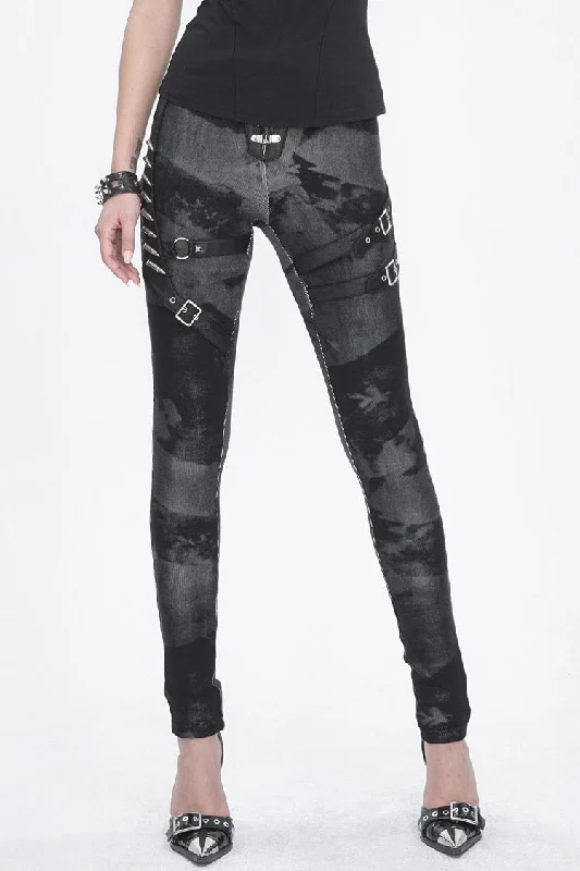 Black High Waisted Print Women's Punk Pants Chic Capri Pants