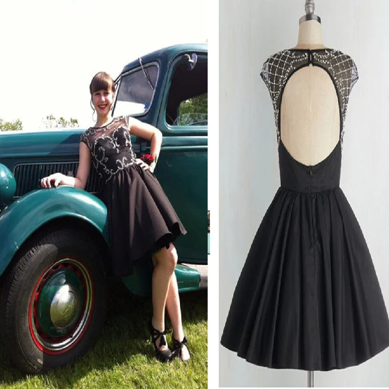 Short black open back simple unique freshman formal homecoming prom dress,BD0090 Pencil Office Professional