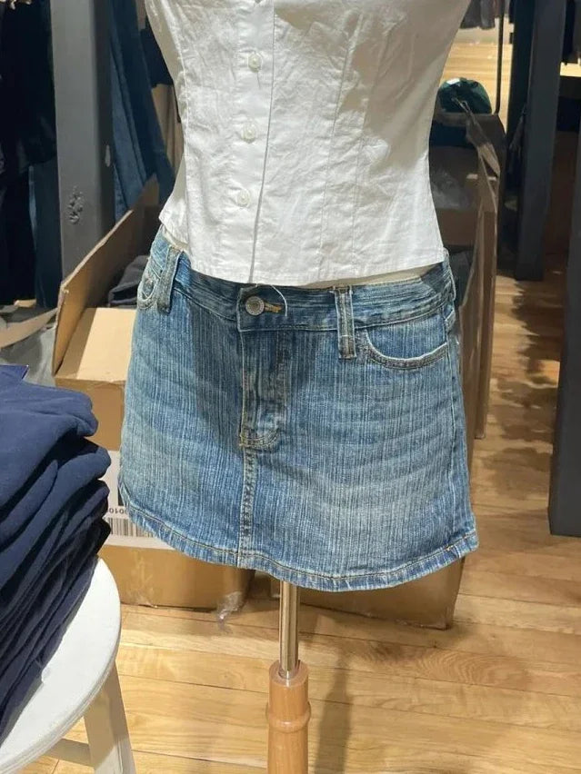 Women Vintage Denim Sexy Low Waist 2024 Fashion Summer Pockets A-line Short Faldas Casual Streetwear Summer Cotton Skirt Y2k cashmere skirt soft