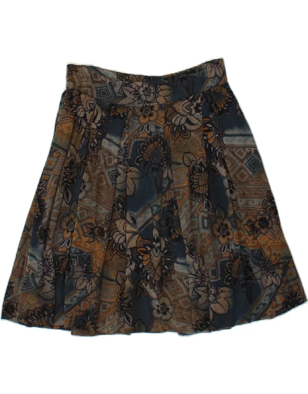 VINTAGE Womens A-Line Skirt Medium W34 Navy Blue Floral leather skirt sleek