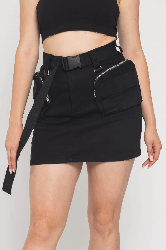 Military Style Utility Pocket Skirt linen skirt airy