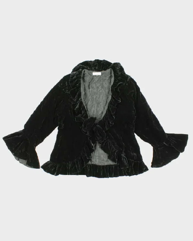 Vampy Black Velvet Ruffled Trim Evening Jacket - L Fleece Jacket Down Jacket Feather Jacket