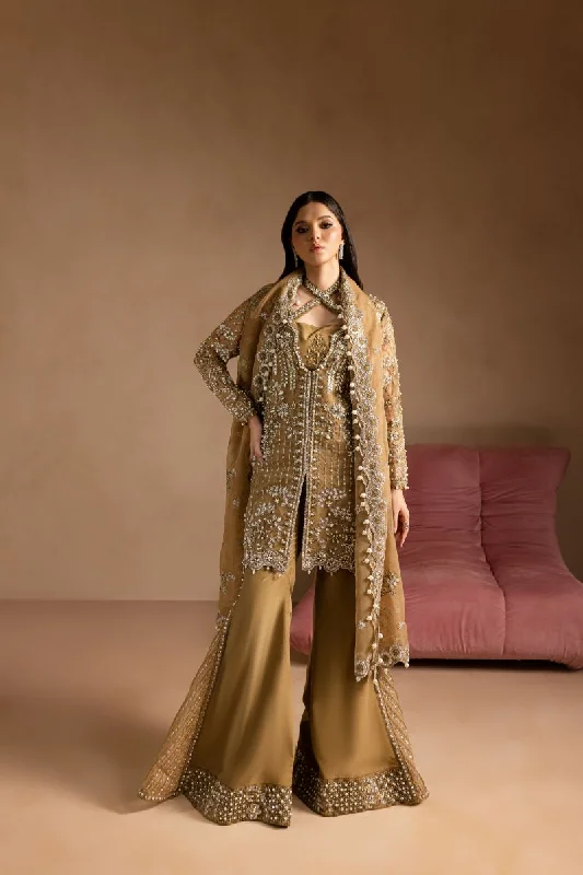 Maria Osama Khan - Sabahat - JACKET & BOTCUT PANT - HAZEL WOOD - ORGANZA & PK RAWSILK - 4 Piece Insulated Jacket Fitted Jacket Loose Jacket